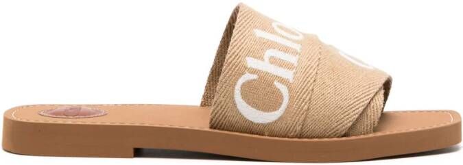 Chloé Woody logo-embroidered flat sandals Neutrals