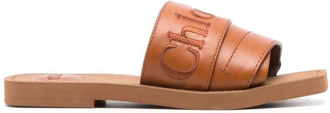 Chloé Woody logo-embroidered sandals Brown