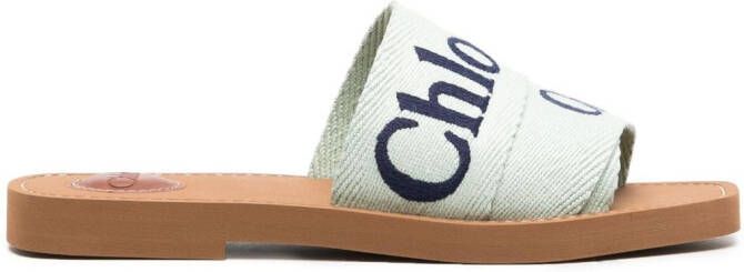 Chloé Woody logo-print sandals Green