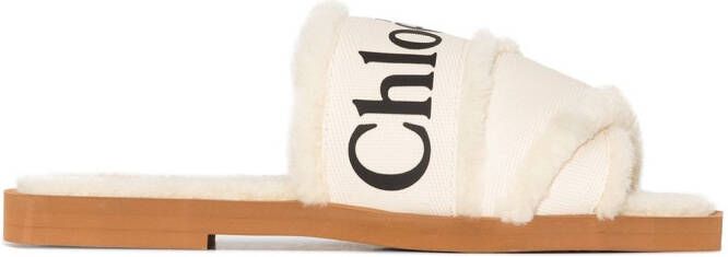 Chloé Woody logo-tape flat sandals White