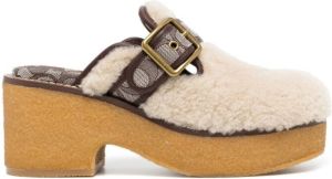 Coach canvas-panelled shearling clogs White