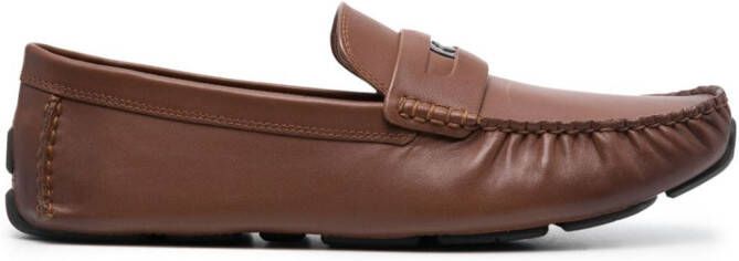 Coach logo-plaque leather loafers Brown