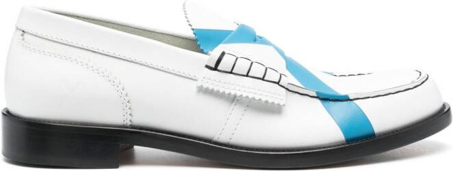 College contrast-stitching leather loafers White