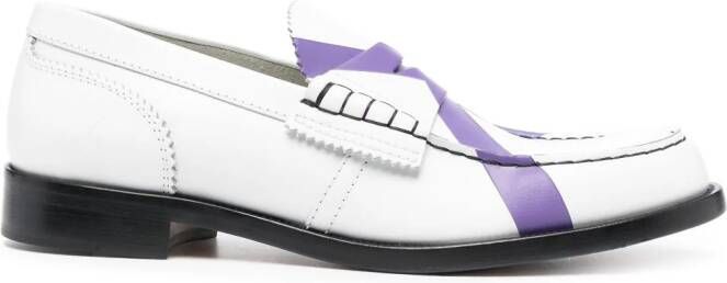 College contrast-stitching leather loafers White