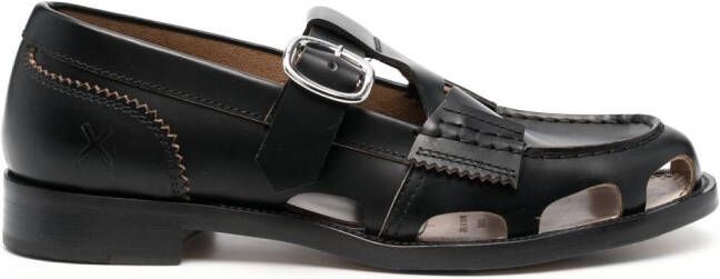 College cut-out detail leather loafers Black
