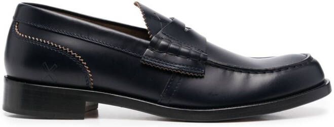 College pinked-edge leather loafers Blue