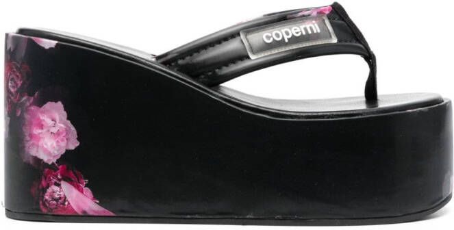 Coperni 47mm floral-print wedge sandals Black