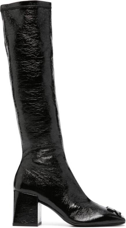 Courrèges 75mm raised-logo leather knee boots Black