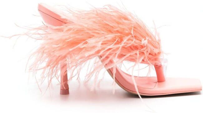 Cult Gaia feather-detail 115mm sandals Pink