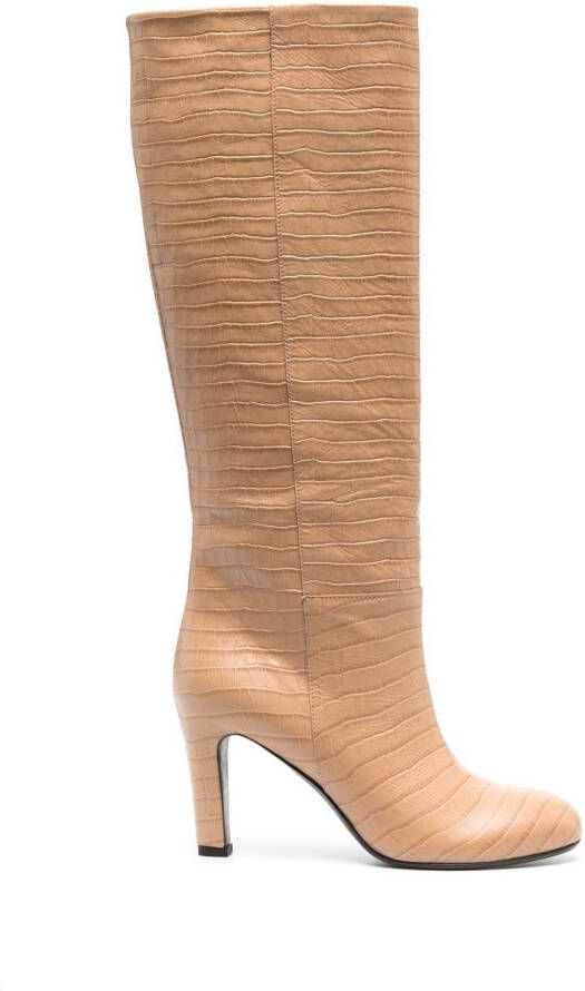 Del Carlo 115mm croco-embossed knee-length boots Neutrals