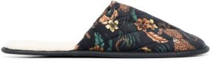 Desmond & Dempsey Soleia jungle-print slippers Black