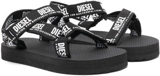 Diesel Kids logo-print flat sandals Black