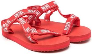 Diesel Kids logo-print flat sandals Red