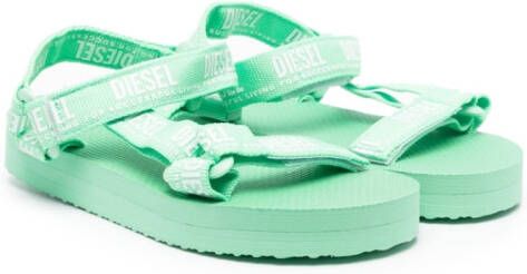 Diesel Kids logo-print straps sandals Green
