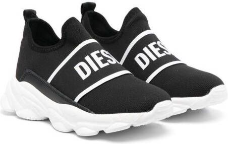 Diesel Kids logo-strap slip-on trainers Black