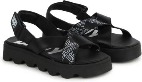 Dkny Kids logo-strap leather sandals Black