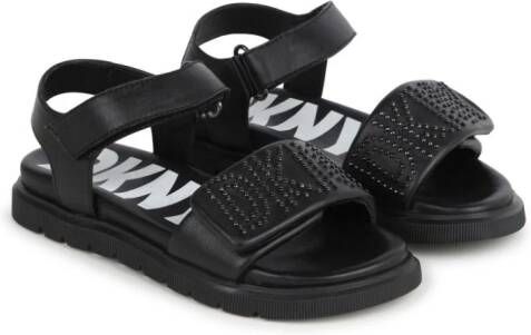 Dkny Kids studded-logo leather sandals Black