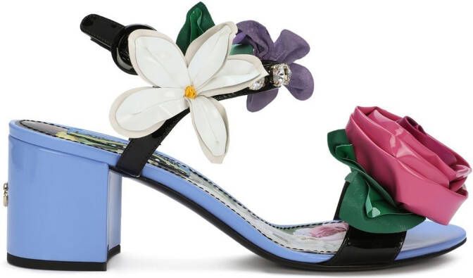 Dolce & Gabbana 60mm floral-appliqué leather sandals Black