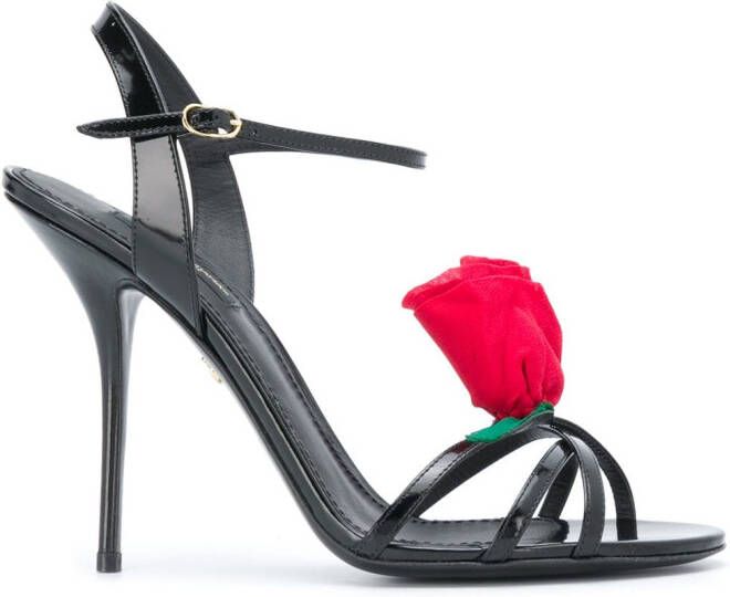 Dolce & Gabbana 105mm Keira rose-applique sandals Black