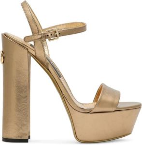 Dolce & Gabbana 105mm logo-plaque leather sandals Gold
