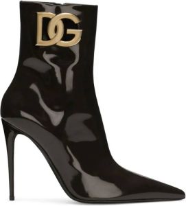 Dolce & Gabbana 105mm logo-plaque patent leather boots Black