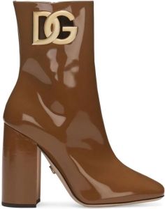 Dolce & Gabbana 90mm logo-plaque leather boots Brown