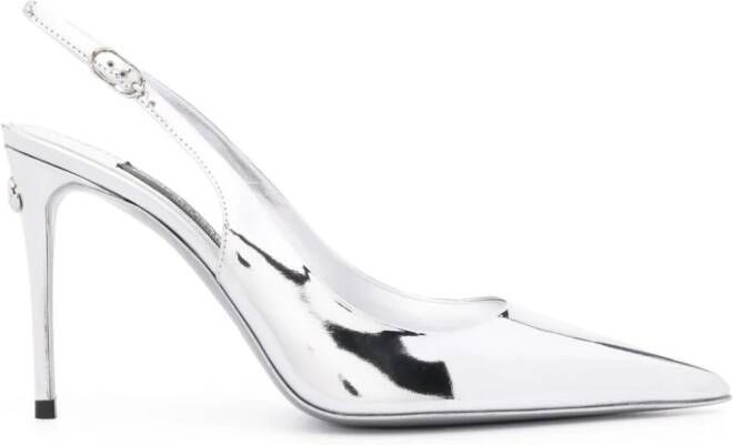 Dolce & Gabbana 90mm metallic-finish leather pumps Silver