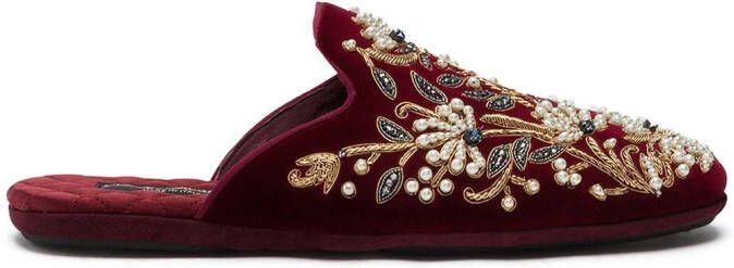 Dolce & Gabbana floral-embroidered velvet slippers