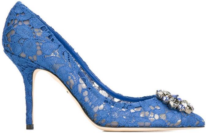 Dolce & Gabbana Rainbow Lace 90mm brooch-detail pumps Blue