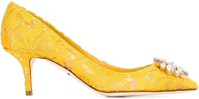 Dolce & Gabbana Rainbow Lace 60mm brooch-detail pumps Yellow