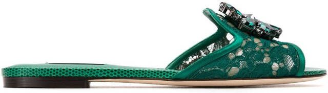 Dolce & Gabbana Rainbow Lace brooch-detail sandals Green