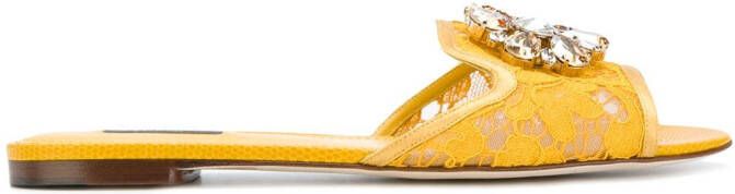 Dolce & Gabbana Rainbow Lace brooch-detail sandals Yellow
