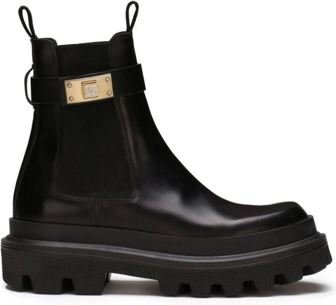 Dolce & Gabbana branded-strap leather ankle boots Black