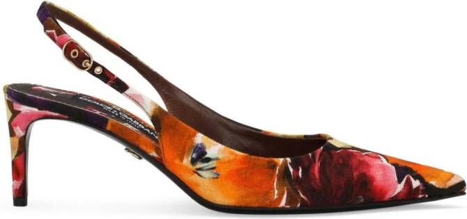 Dolce & Gabbana brocade leather slingback pumps Orange