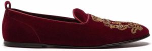 Dolce & Gabbana Coat Of Arms velvet slippers Red