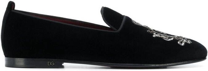 Dolce & Gabbana crest bead embroidered loafers Black