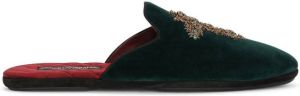 Dolce & Gabbana cross-embellished velvet slippers Green