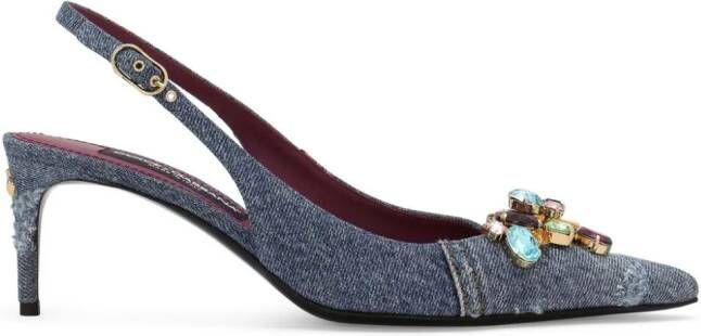 Dolce & Gabbana crystal-embellished denim slingback pumps Blue