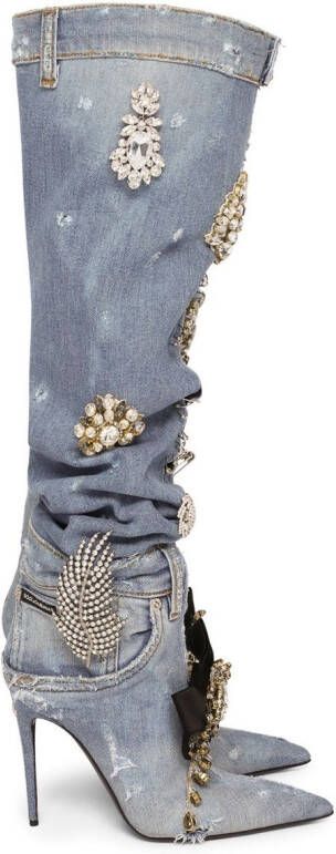Dolce & Gabbana patchwork-denim knee-high boots Blue