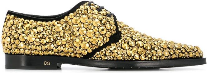Dolce & Gabbana embroidered suede derby shoes Gold