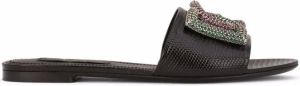 Dolce & Gabbana crystal-logo leather slides Black