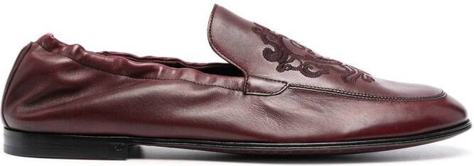 Dolce & Gabbana debossed-motif polished-finish loafers Red
