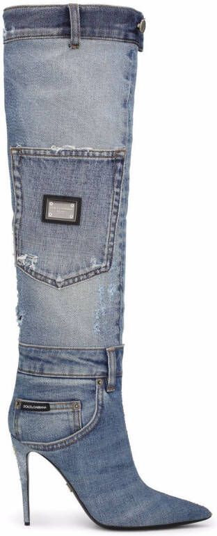 Dolce & Gabbana patchwork-denim knee-length boots Blue