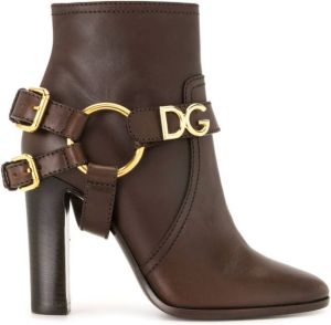 Dolce & Gabbana DG buckled ankle booties Brown