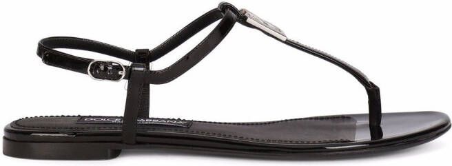 Dolce & Gabbana DG flat leather sandals Black