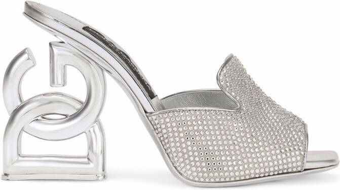 Dolce & Gabbana DG-heel gemstone-embellished mules Silver