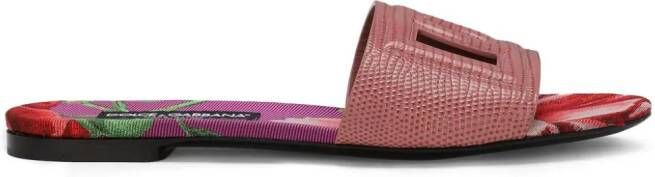 Dolce & Gabbana DG lizard-effect leather slides Pink
