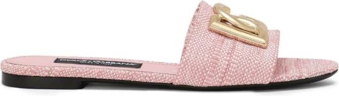 Dolce & Gabbana DG-plaque raffia slippers Pink