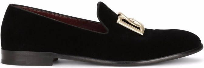 Dolce & Gabbana DG-logo velvet slippers Black