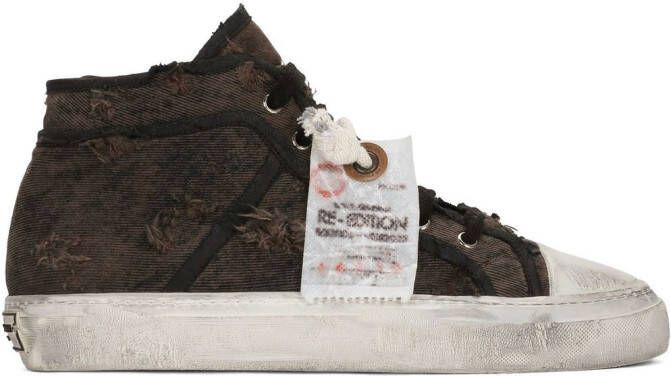 Dolce & Gabbana patchwork-denim mid-top sneakers Brown